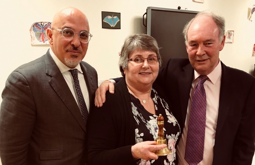 Diana Wheeler from Alcester accepting the award for her branch from Nadhim Zahawi and Philip Seccombe